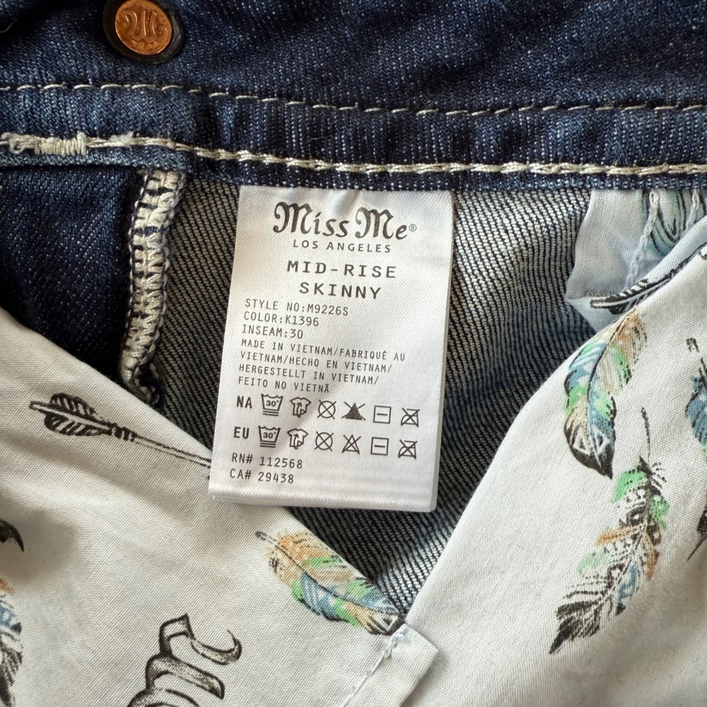 Miss Me Mid Rise Skinny Jeans Womens 33 Blue Embroidered Flap Pocket M9226S - Picture 8 of 16